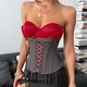 Color-Block Red And Gray Corset Tube Top With Underwire And Boning