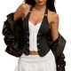 Black And White Colorblock Halter Corset Top With Front Button Fishbone Bustier