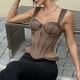 Vintage Striped Faux Leather Trim Steel Boned Waist Trainer Corset