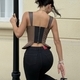 Vintage Striped Faux Leather Trim Steel Boned Waist Trainer Corset