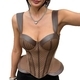 Vintage Striped Faux Leather Trim Steel Boned Waist Trainer Corset