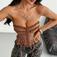 Apricot Ruffle Lace-Up Boned Corset Tube Top
