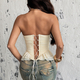 Apricot Ruffle Lace-Up Boned Corset Tube Top