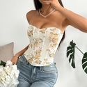 Floral Backless Corset Tube Top With Rhinestone Detail