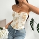 Floral Backless Corset Tube Top With Rhinestone Detail
