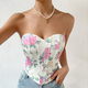 Floral Backless Corset Tube Top With Rhinestone Detail