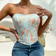 Floral Backless Corset Tube Top With Rhinestone Detail