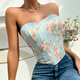 Floral Backless Corset Tube Top With Rhinestone Detail