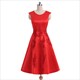 Satin Abendkleid in Tea Length mit Cap Sleeve und floraler Applikation