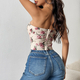 Floral Backless Corset Tube Top With Rhinestone Detail
