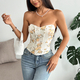 Floral Backless Corset Tube Top With Rhinestone Detail