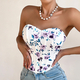 Floral Backless Corset Tube Top With Rhinestone Detail