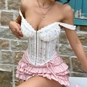 Apricot purple Floral Textured Corset With Lace Pointed Hem Waist Trainer