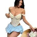 Apricot purple Floral Textured Corset With Lace Pointed Hem Waist Trainer