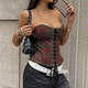 Vintage Plaid Corset Tube Top Waist-Slimming Vest