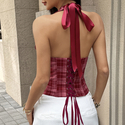 Rot Karo Retro Amerikanisch Rot Karo Tiefes V Fischgräten Eng Anliegendes Tank Top Damen