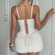 French Romantic Ruched Lace Trim Cami Corset Tank Top