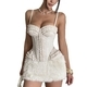 French Romantic Ruched Lace Trim Cami Corset Tank Top