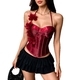 Strapless Satin Corset Crop Top With 3D Flower Detail