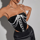 Black Vintage Velvet Spliced Pearl Chain Off-Shoulder Corset Top