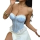 Blue And White Plaid Corset With Lace Trim