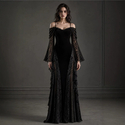 [US/EU-Größen] OM164-Schwarz Gothic Dark Velvet Spitzenkleid Hexen-Cosplay-Kostüm