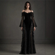 [US/EU-Größen] OM164-Schwarz Gothic Dark Velvet Spitzenkleid Hexen-Cosplay-Kostüm