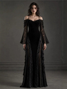 [US/EU-Größen] OM164-Schwarz Gothic Dark Velvet Spitzenkleid Hexen-Cosplay-Kostüm