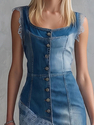 Blue Vintage Elegant Lace-Trim Asymmetric Hem Blue Denim Midi Skirt