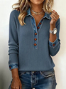 Women's Denim Collar Long Sleeve Spliced Knit Pullover Top