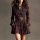 Plus Size French Retro Plaid Asymmetrical Slimming Dress