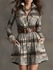 Plus Size French Retro Plaid Asymmetrical Slimming Dress