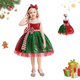 SD083-Red Green Girls Sequin Christmas Princess Dress With Bow