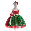 SD083-Red Green Girls Sequin Christmas Princess Dress With Bow