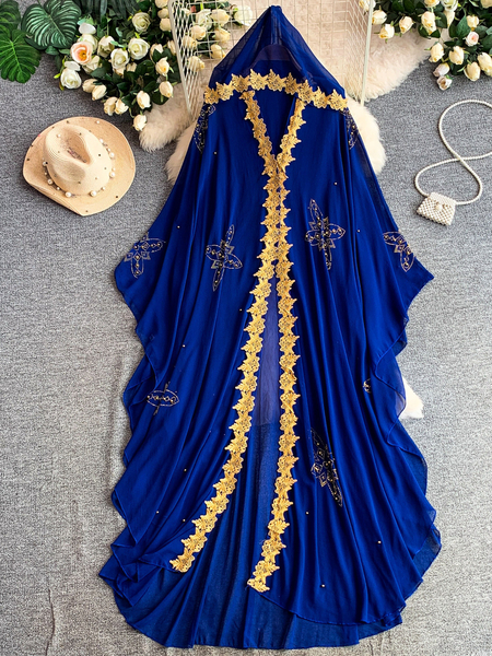 Elegant Hooded Lace Splicing Long Cardigan Dress
