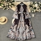 French Vintage Printed Long Dress With Flared Sleeves