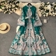 French Vintage Printed Long Dress With Flared Sleeves