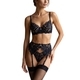 Black Embroidered French Bra And Suspender Stockings Set