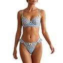 Himmelblaues florales Stickerei-Dessous-Set, blauer BH und Höschen, 2-teilig