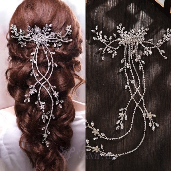 Kristall-Rheinstein-Langhaarkamm-Braut-Schleier-Accessoire