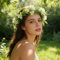 White and green wreath Handmade Floral Wreath Headpiece With Green Leaves
