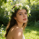 White and green wreath Handmade Floral Wreath Headpiece With Green Leaves