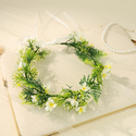 White and green wreath Handmade Floral Wreath Headpiece With Green Leaves