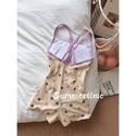 Cream Bear Shiny Open Back Racing Swimsuit