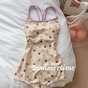 Cream Bear Shiny Open Back Racing Swimsuit