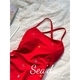 Red Red Embroidered Heart Pattern Athletic Swimsuit