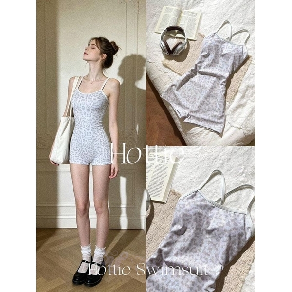 Shimmer Silver Leopard Boyshort Silver Leopard Print Boy Short One-Piece Swimsuit