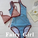 Zweifarbig Gestreiftes 3-Teile Bikini Set