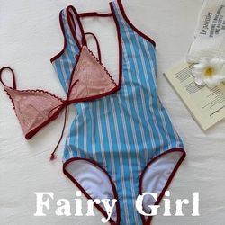 Blue Striped Swimsuit Only