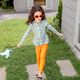 Orange Girls Long Sleeve Sun Protection Swimsuit Quick-Dry